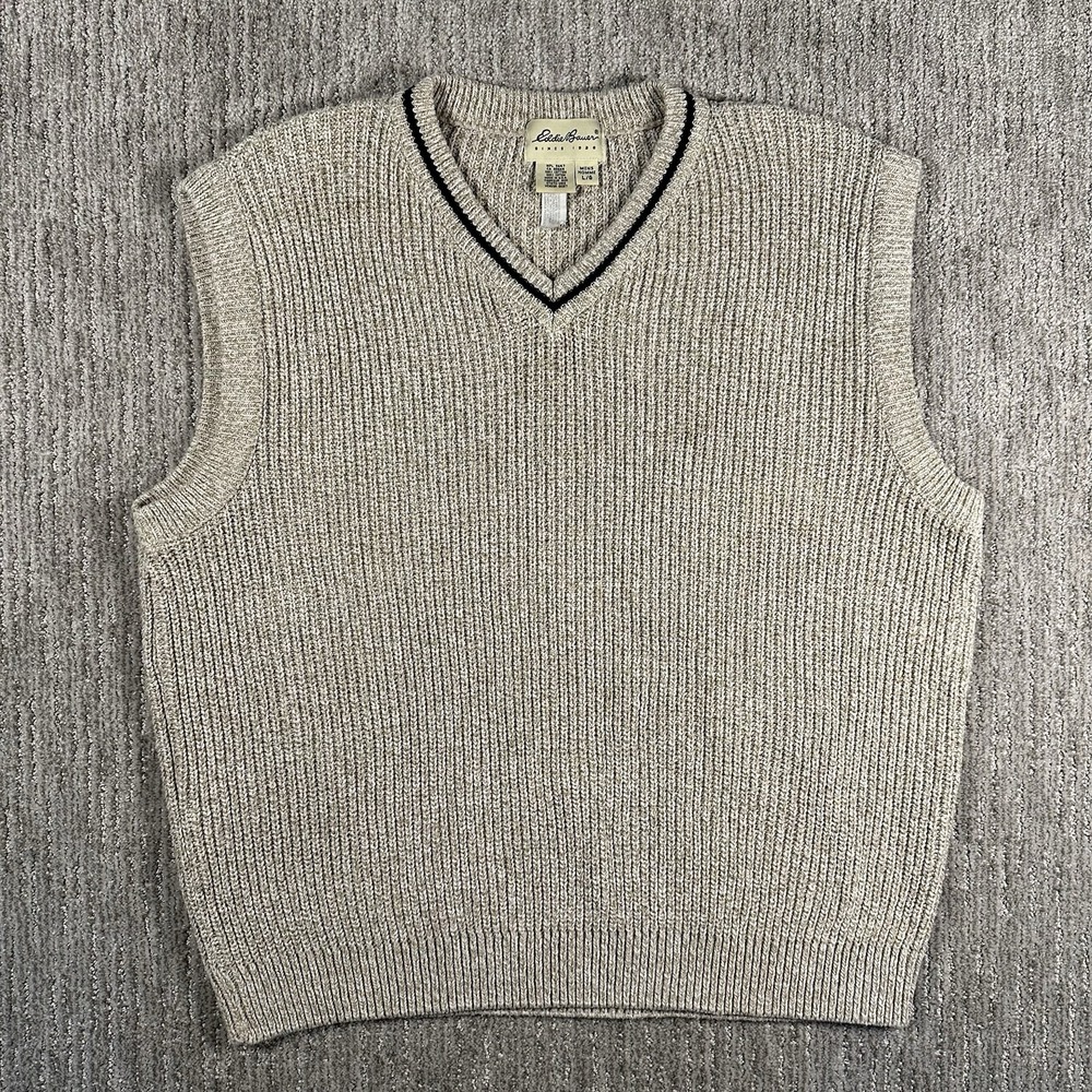 Vtg Eddie Bauer Vest Men Large Cotton Sweater Cable Knit Grandpa Preppy USA Golf
